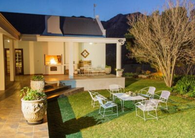 Night scene with outdoor fireplace